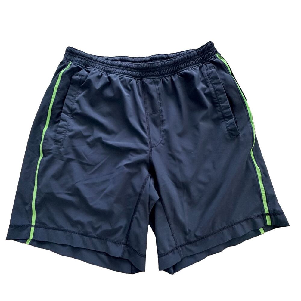 Lululemon Navy Pace Breaker Mens Lined Shorts Logo XL Athleisure 9" Inseam
